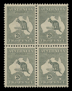 AUSTRALIA: Kangaroos - Third Watermark: 2d Silver Grey (Die 2A) blk.(4), upper left unit "White flaw over 'C' of 'PENCE' [3L1], fresh MUH. BW:8Ad - $900+.