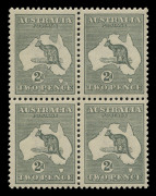 AUSTRALIA: Kangaroos - Third Watermark: 2d Silver Grey (Die 2A) blk.(4), upper left unit "White flaw over 'C' of 'PENCE' [3L1], fresh MUH. BW:8Ad - $900+.