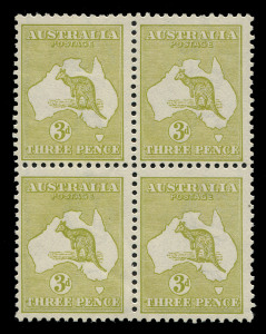 AUSTRALIA: Kangaroos - Third Watermark: 3d Olive-Green (Die 1) blk.(4) fresh MUH. BW:$1300.
