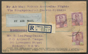 AUSTRALIA: Aerophilately & Flight Covers: 4 Apr.1931 (AAMC.187zf) Straits Settlements - Australia registered flight cover piloted by Kingsford Smith & G.U. Allan, endorsed 'First All Australian Air Mail Service Singapore - Australia', SINGAPORE & SYDNEY - 2