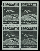 AUSTRALIA: Aerophilately & Flight Covers: Oct.1929 (AAMC.145b) Eyre Peninsula Airways Ltd vignette (black on pale blue), block.(4). Extremely rare in blocks. Cat.$750.  