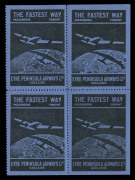 AUSTRALIA: Aerophilately & Flight Covers: Oct.1929 (AAMC.145b) Eyre Peninsula Airways Ltd vignette (black on dark blue), block.(4). Extremely rare in blocks. Cat.$750. 