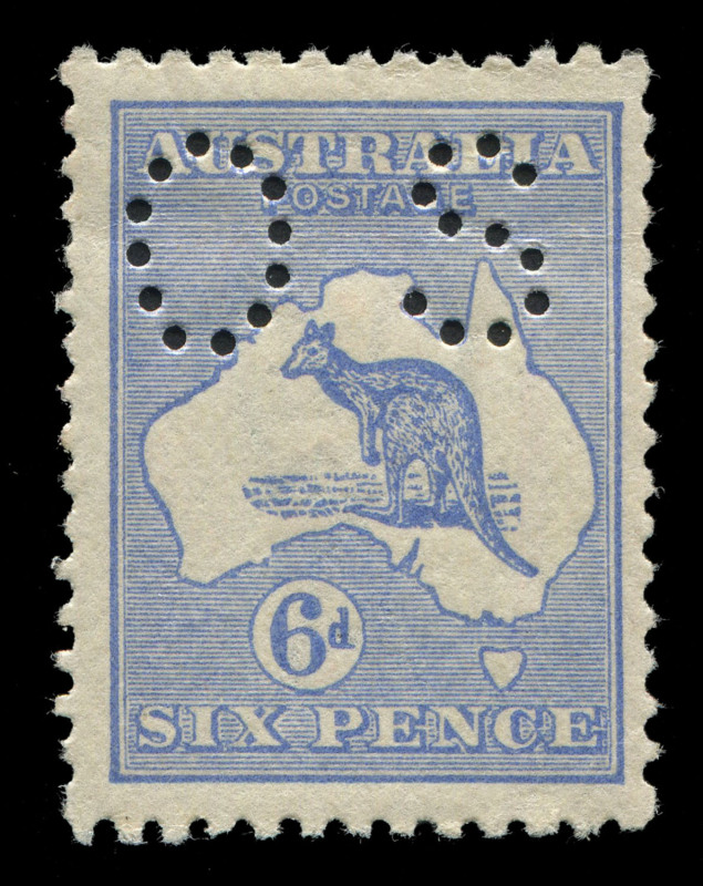 AUSTRALIA: Kangaroos - Third Watermark: 6d Ultramarine (Die 2), perforated Small OS, MUH. BW: $425.