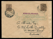 INDIA - Aerophilately & Flight Covers: 25 Nov.1930 Paris to Saigon flight by Mlle.Maryse Hiltz, being the Calcutta to Rangoon leg, 'VIVE LA FRANCE' cachet in violet and four-line flight cachet in green, CALCUTTA/24NOV30 datestamp tying India KGV 1a with 