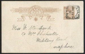 SOUTH AUSTRALIA - Postal Stationery: POSTAL CARDS: 1910 QV 1d Brown Surfaced Postal Cards, two unused and two used, one with very fine 1910 MONTACUTE squared-circle datestamp and pen & ink drawing of cat on reverse. (4)