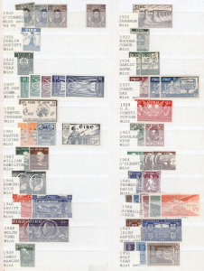 IRELAND: 1922-1960 mostly mint selection with few 1922 Surcharges to 1/-, 1922-68 Definitves to 1/- (3), 1937-68 St. Patrick 2/6d (2), 5/- & 10/- (2); commemoratives largely complete for period incl. 1941 Easter Rising, 1948-65 Airs to 1/3d, 1953 'An Tostal' (2 sets), 1957 Brown (3 sets), 1958 Aikenhead (3 sets); mostly fine mint, some stamps MUH. (135)