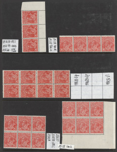 AUSTRALIA: KGV Heads - Single Watermark: 1½d Red array on hagners with varieties in mint multiples incl. Electro 19 block of 8 with listed varieties [R18, R24 & R32] (Cat $200+), Electro 22 'HALEPENCE' & "Thin 'RAL' retouch' [L22 & 28] and "Eight Wattles