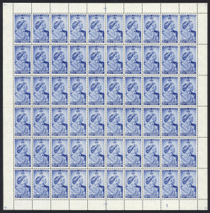 Falkland Islands: DEPENDENCIES: 1948 (SG.G19-20) Silver Wedding 2½d complete sheet of 60 & 1/- two complete sheets of 60; superb fresh MUH. (3 sheets)