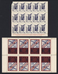 AUSTRALIA: Aerophilately & Flight Covers: AIRMAIL LABELS & VIGNETTES: selection including 1925 "Angel" vignette sheet of 15, Frommer.14b2 (upper-left unit defective, perf separations). 1931 New England Airways vignette Fr.38b sheet of 8, 1933 'Pigeongram' vignette complete sheet of 10, Fr.41b plus pair with INVERTED OVERPRINT Fr.41f, 1935 WASP vignette sheetlet of 6, Fr.48b, 1935 Southern Cross vignette sheetlet of 4, Fr.50b with dedication "For Doug Meadows from Ern Crome" (designer of the v