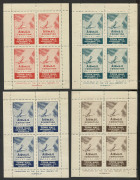 AUSTRALIA: Aerophilately & Flight Covers: AIRMAIL LABELS & VIGNETTES: selection including 1925 "Angel" vignette sheet of 15, Frommer.14b2 (upper-left unit defective, perf separations). 1931 New England Airways vignette Fr.38b sheet of 8, 1933 'Pigeongra - 2