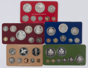 Coins - World: 1976 PROOF COIN SETS: Bahamas 1c to silver $5, Barbados 1c to silver $10, Cook Is 1c to silver $5, Guyana 1c to silver $10, Papua New Guinea 1t to silver 10K, all housed on original presentation cards, Retail $400+. (5 items).