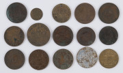 Coins & Banknotes: Trade Tokens TOKENS: Australian Colonial selection mostly 19th century including Hide & De Carle (2; auctioneers, Melbourne), 'Peace & Plenty' (Melbourne), J.R. Grundy (merchant, Ballarat), Robert Hyde (Marine Store, Melbourne) pierced