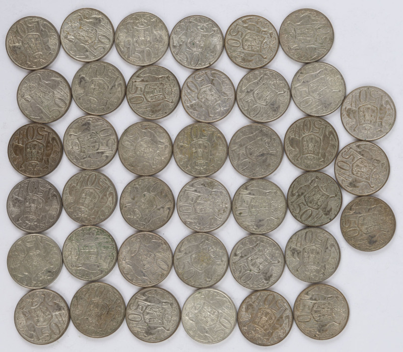 Coins - Australia: Silver: 1966 50c Silver Rounds (39); in variable condition.