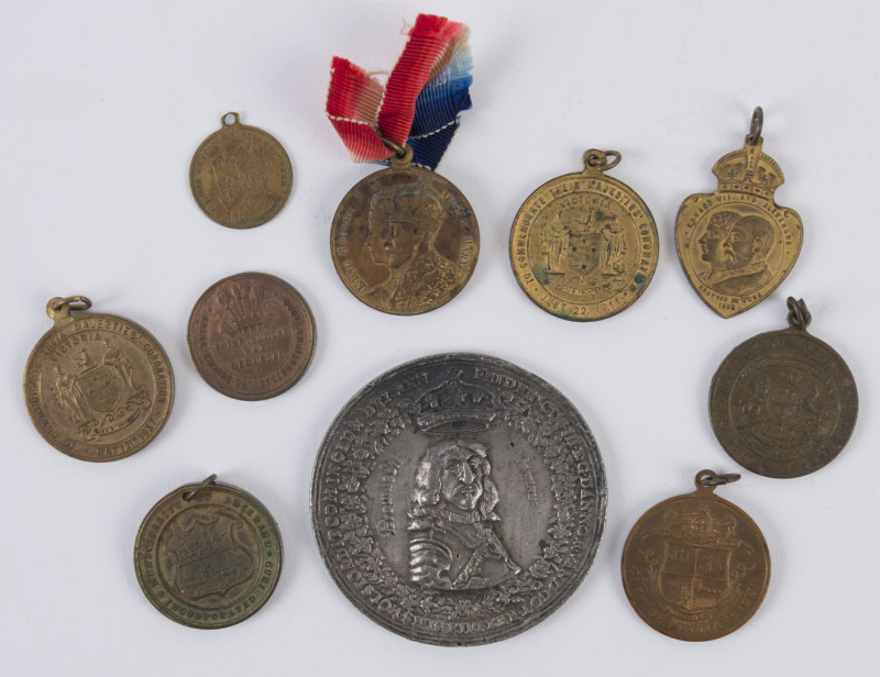 Medallions & Badges: AUSTRALIA: Royalty commemoration medallions comprising 1897 Municipality of Brisbane for "Victoria's 60th Year of Reign", 1902 Stokes KEVII & Alexandra Coronation Medal (verso 'Presented By Sir Samuel Gillott, Mayor of Melbourne'), 1