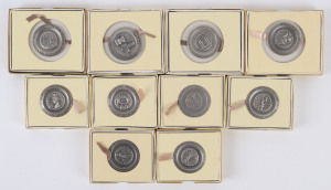 Coins - World: Israel: 1965-66 State Medals in sterling silver, set of 10 coins showing Historical Cities/Coinage, each 45mm diameter, average weights between 47 and 48gr, Unc, total weight 467gr. (10)