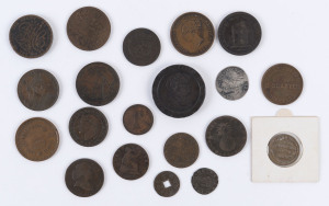 Coins & Banknotes: Trade Tokens TOKENS: New Zealand & Overseas 19th Century Selection: with NEW ZEALAND: Auckland Licensed Victuallers Association, M.Somerville (grocer, Auckland), George McCaul (tinsmith, Grahamstown), "Advance New Zealand" Maori Warrior (2, different Dies), R. Gatten (Thames Hotel, Auckland); GREAT BRITAIN
