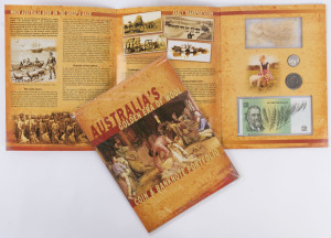 Coins & Banknotes: Australia - Miscellaneous: "Australia's Golden Era of Wool" coin & banknote portfolio packs (2) produced by Sherwood, comprising 1938-63 silver shilling, 1991 50c & 1966-88 $2 banknote plus a clump Australian Merino wool, Retail $150+.