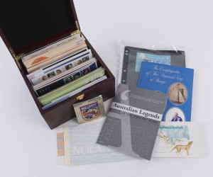 AUSTRALIA: Decimal Issues: FIRST DAY COVERS & PNCS: 1970s-2000s assortment with PNCs comprising 1997 Bradman, 2008 Remembrance, 2009 Earth Hour & Australia Post (2) plus Christmas Is 2009 Year of Ox (2); FDCs with 1986 37c Platypus Frama (9), 2009 Gould League with commemorative patch; also PSEs, postcards; also a few pre-decimal FDCs, stamps with AAT Polar Year M/S limited edition for 2009 Melbourne Stamp Show and Legends of the Written Word large-format prestige booklet