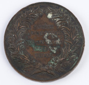 Medallions & Badges: MEDALLIONS: 1875 Third InterColonial Exhibition bronze 70mm medallion by Stoke & Martin, obverse inscribed 'MELBOURNE 1875' & 'PHILADELPHIA 1876' showing explorers besides globe with rising sun above, reverse with wreath surrounding