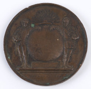 Medallions & Badges: MEDALLIONS: 1875 Third InterColonial Exhibition bronze 70mm medallion by Stoke & Martin, obverse inscribed 'MELBOURNE 1875' & 'PHILADELPHIA 1876' showing explorers besides globe with rising sun above, reverse with wreath surrounding - 2