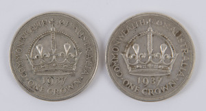 Coins - Australia: Pre - Decimal Silver: Patchy Collections in three Dansco Albums (poor condition) with 3d 1910-44 (15) & 1947-63 (13); 6d 1910-45 (14) & 1946-63 (3); 1/- 1910-43 (22); 2/- 1910-42 (21) & 1946-63 (6); also two 1937 Crowns; condition Poor to Fine with some heavy wear on earlier coins. (96)