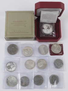 Coins - World: Israel: 1950s-80s 35mm silver State Medals with 935/1000 purity (12) including 1958 "Peace be Within thy Walls", 1962 "Israel Liberated", 1974 Chaim Weizmann, 1979 "Terra Sancta" & 1982 Temple Mount, individual weights between 22 and 30gr,