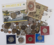 Coins - World: ASSORTMENT with AUSTRALIA pre-decimal silver incl. Crowns 1937 (2), Florins (6), plus decimal 50c Rounds (10), GB 1897 Crown, 1887 Florin, & 1920 Half-Crown; other world coins incl. CANADA 1859 one cent; also modern commemorative coins and - 2