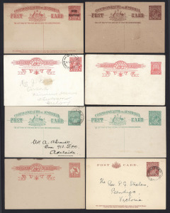 AUSTRALIA: Postal Stationery: Postal Cards: 1911-30s KGV selection including unused 1911 1d Full-Face Design 1d & 1913-15 1d Kangaroo Die I, 1915-16 KGV 1d Red Sideface used, 1918-19 'THREE/HALFPENCE' on 1d unused, 1920-22 1½d Red-Brown with "Flaw to lef