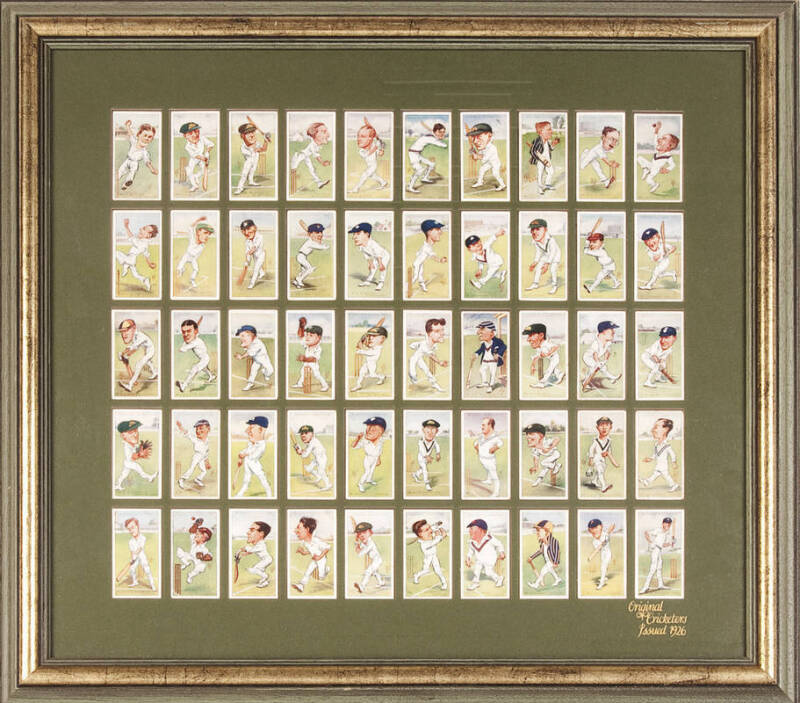 1926 Players "Cricketers, Caricatures by RIP", complete set [50], window mounted, framed & glazed, overall 59x54cm.