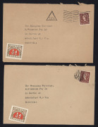 AUSTRALIA: Postal History: CUSTOMS DUTY ISSUES ON COVER: 1947-60s inwards covers including 1947 to Elizabeth Kenny handstamped 'PRESS MATTER/URGENT' from Minneapolis (Sister Kenny Institute) with GB KGVI &frac12;d tied by machine cancel, uncancelled &frac12;d Customs - 2
