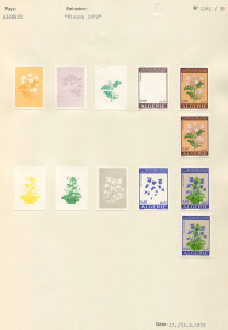 REST OF THE WORLD - Thematics: Flowers & Plants - Proofs: Algeria 1972 Flowers Issue, Courvoisiers' original colour separations and completed designs, all imperforate and affixed to the official Archival album page [#1261 & 1262], dated 17/2/1972. Accom