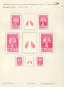 REST OF THE WORLD - Thematics: Religion - Proofs: Venezuela 1952-53 Virgin of Coromoto Issue, Courvoisiers' original colour trials, colour separations and complete designs, all imperforate & affixed to the official Archival album pages [#126, 127, 128, - 5