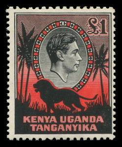 KENYA, UGANDA & TANGANYIKA: 1938-54 (SG.131-150) 1c to £1 (5) mint set with all Gibbons listed perfs & shades, plus 50c "Rope not joined to sail" (used) and 50c "Dot removed", few toned stamps or with streaky gum, generally fine mint, a few stamps MUH, Cat. £2500+. Challenging assembly. (73)