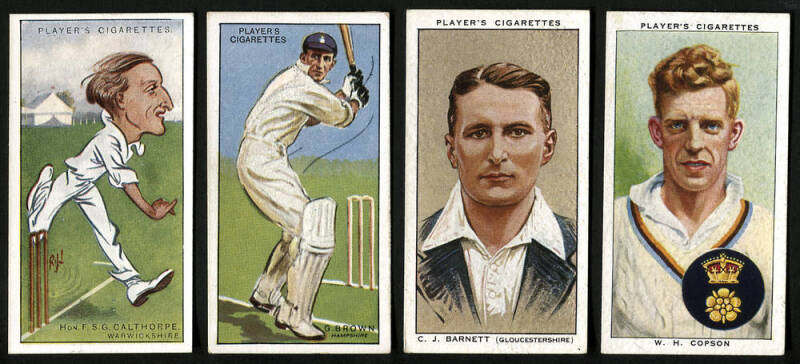 1926-38 Players sets in album, compring 1926 "Cricketers, Caricatures by RIP" [50]; "Cricketers 1930" [50]; "Cricketers 1934" [50] & "Cricketers 1938" [50]. Mainly G/VG.