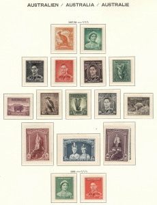 AUSTRALIA: Other Pre-Decimals: 1927-1965 patchy MUH collection in hingeless Schaubek album with better sets incl. 1934 Vic Centenary P10½ & Macarthur, 1935 Jubilee, Robes Thick Paper 5/- to £1, Arms 5/- to £2, Navigators 4/- to £2; few decimals incl. AAT 1966 Pictorial set; also hingeless Seven Seas album (no stamps) for 1989-99 decimal issues. (2 albums, approx 230 stamps)