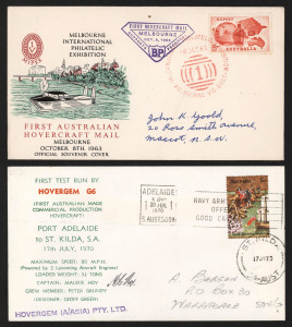 AUSTRALIA: Aerophilately & Flight Covers: HOVERCRAFT MAILS: 1963 - 1977 collection on annotated pages together with a copy of the listing from an earlier edition of the AAMC. Comprises 16 covers/cards/aerogrammes plus various other items. (22 items in total).