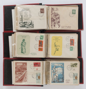ISRAEL: POST OFFICE OPENING DAY COVERS: 1949-67 selection of usually untabbed issues on illustrated covers including MERED II 5m violet Plate 19 on 1953 (Feb.26) for MABARET HOLON PO, MERED II 10m green Plate 20 on 1953 (Jan.29) for ONO PO, other early 1950s openings include HAMIDRASA LEHAKLAUT RUPPIN, HOF ASDOD (mobile PO), QIRYAT BIALIK, SFAYIM & ZARNUQA; generally fine condition.(300 approx).