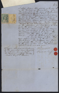 QUEENSLAND: Revenues: STAMP DUTY: 1865-91 Brisbane Gas Company share transfer certificates (10) mostly with Stamp Duty issues attached including 1865 (2) with Large Format 10/- & 5/- yellow or Large Format 10/- & 2/6d, 1872 with Large Format 2/6d (2), 1877 with Small Format 5/- & 2/6d, 1879 with Small Format 10/- single, 1879 with Small Format 1/- pair, plus four others; elusive "on-cover" selection. (10 items)