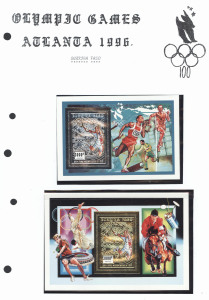 REST OF THE WORLD - Thematics: Olympics - 1996 Atlanta: 'A' to 'Z' array of stamps, M/Ss, sheetlets & a few booklets well presented in two volumes. Plenty of hard-to-source emissions from countries including Burkina Faso, Central African Republic, Eritrea, Gambia, Guinee, Guyana, Iceland, Laos, Liberia, Maldives, Mali, St Vincent and the Grenadines, Tartanka, Turkmenistan & Uruguay; many items retailing in the $10 to $30 range, fine fresh MUH. (few 100s)
