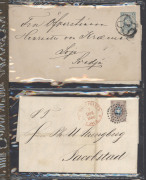 RUSSIA - Postal History: 1860-1915 pre-Revolution selection of mostly printed cover fronts or postal stationery envelopes including 1860 complete entire from Moscow to Jacobstad, Finland, 1889-91 use of 7k Stationery Envelopes (7); also Russian issues us - 2