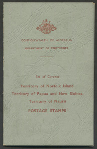 AUSTRALIAN TERRITORIES: c.1964 Australian Territories Collectors Set in Department of Territories grey folder with printer's imprint 'C.2604/56', mostly CTO comprising Norfolk Is. (18, incl. 10/- Bird optd 'SPECIMEN'); PNG (11, various issues incl. 10/- R
