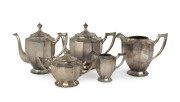 Continental silver plated tea service in the Wiener Werkstätte style, most likely Austrian, early 20th century, no visible hallmarks, the tallest 22.5cm high,