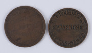 Coins & Banknotes: Trade Tokens TOKENS: Australian Colonial predominantly 1d token selection, mostly from QUEENSLAND: with Brookes (ironmongers, Brisbane), TH Jones (ironmongers, Ipswich) Larcombe & Co (drapers, Brisbane), Merry & Bush (merchants, Qld), - 2