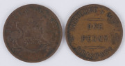 Coins & Banknotes: Trade Tokens TOKENS: Australian Colonial predominantly 1d token selection, mostly from QUEENSLAND: with Brookes (ironmongers, Brisbane), TH Jones (ironmongers, Ipswich) Larcombe & Co (drapers, Brisbane), Merry & Bush (merchants, Qld), - 12