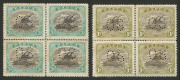 PAPUA: 1910-30 blocks of 4 comprising 1910-11 1d black & carmine (tone patch at left) & 6d black & myrtle-green marginal block (perf separations) 1930 perf 'OS' 1d, 1½d, 3d & 1/-, with gum tone on the two higher values. Scarce multiples, Cat. £1280+. (6 - 2