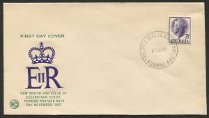 Australia: Other Pre-Decimals: FDC: 13 Nov.1957: 7½d violet Queen on unaddressed WESLEY FDC from MELBOURNE.