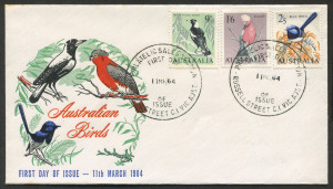Australia: Other Pre-Decimals: FDC: 11 Mar.1964: 9d Magpie, 1/6 Galah & 2/5 Blue Wren on unaddressed PARADE FDC from RUSSELL STREET.