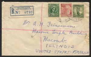 Australia: Other Pre-Decimals: Aug.1953 registered cover from SEATON NORTH bearing 1½d, 3d + 1/- adhesives, for delivery to U.S.A.