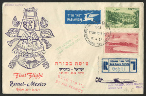 ISRAEL - Postal History: FIRST FLIGHT COVER: 17th April 1957 AIR FRANCE flown cover from Lod/TLV to Mexico