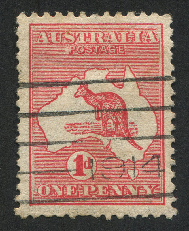 Kangaroos - First Watermark: 1d Red (Die 2) with variety "Large white dot left of P in POSTAGE", Used. BW:3(E)f.